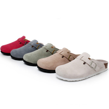 Winter Cow Suede Women′s Clogs Indoor Outdoor Sandals with Cork Sole Footwear Leather Clogs Women